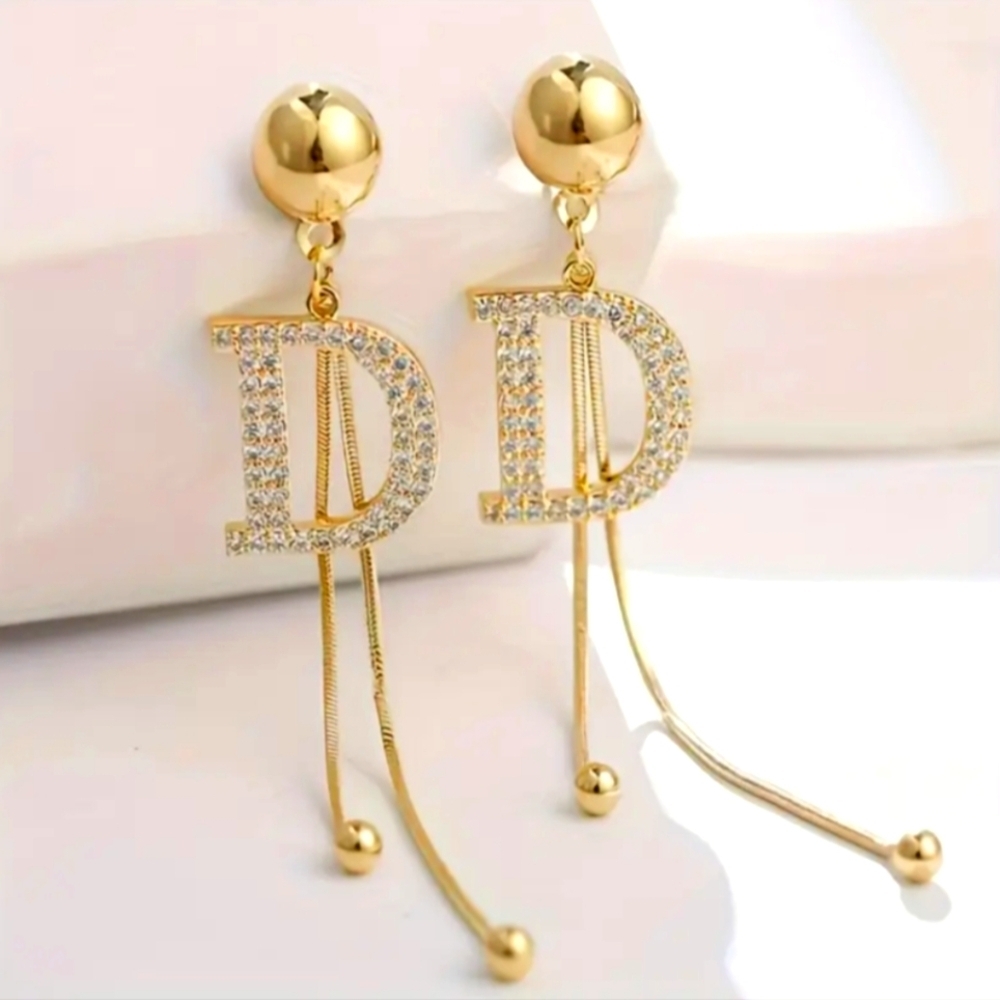 Elegant Fashion Gold Long Tassel Initial D Earrings
